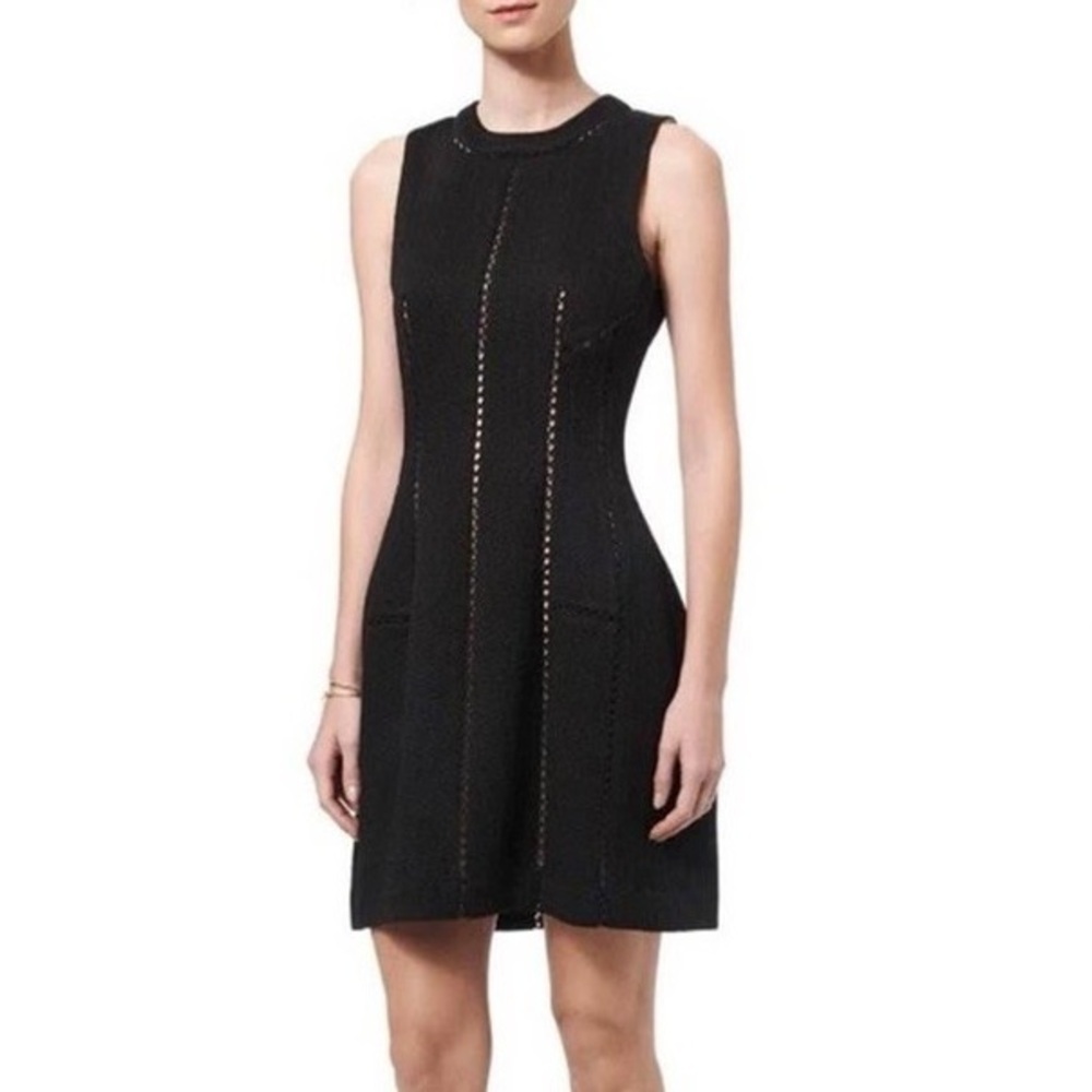 Rebecca Taylor Brocade Jacquard Black Mini Dress Ladder Trim Hourglass Sz 8
